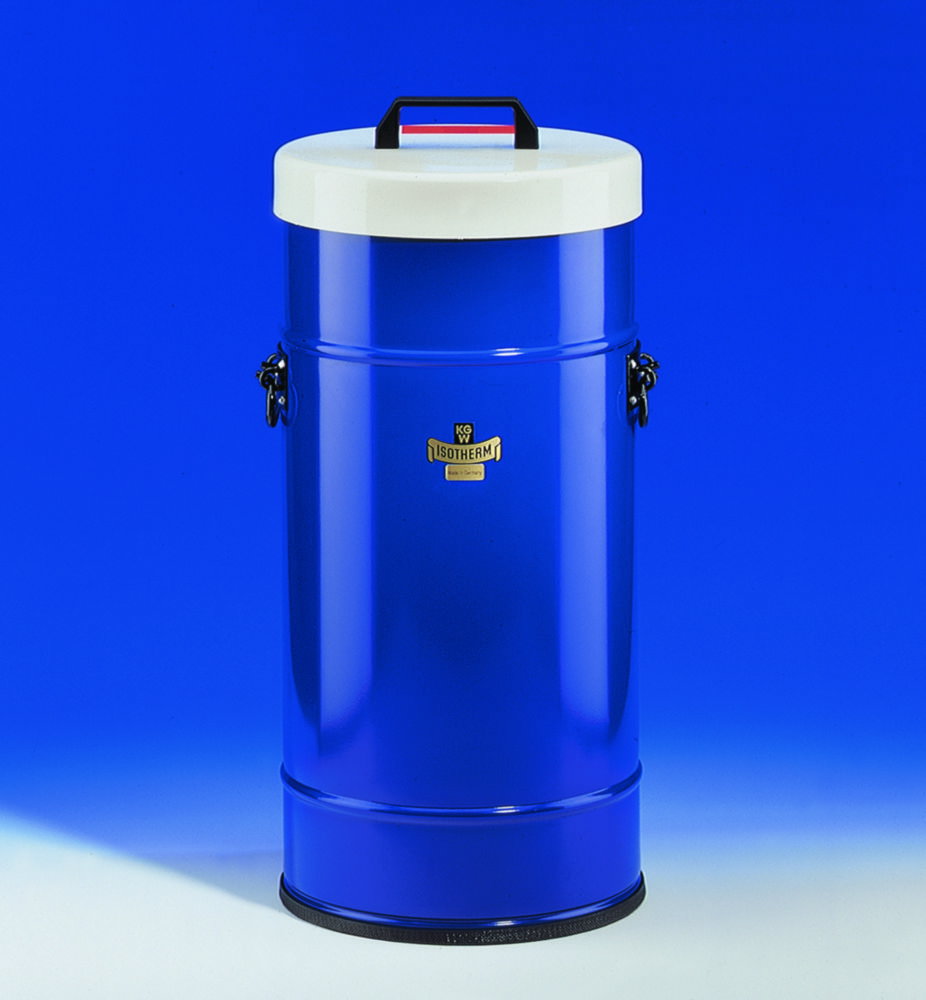 Dewar flasks, cylindrical, metal container with side grips