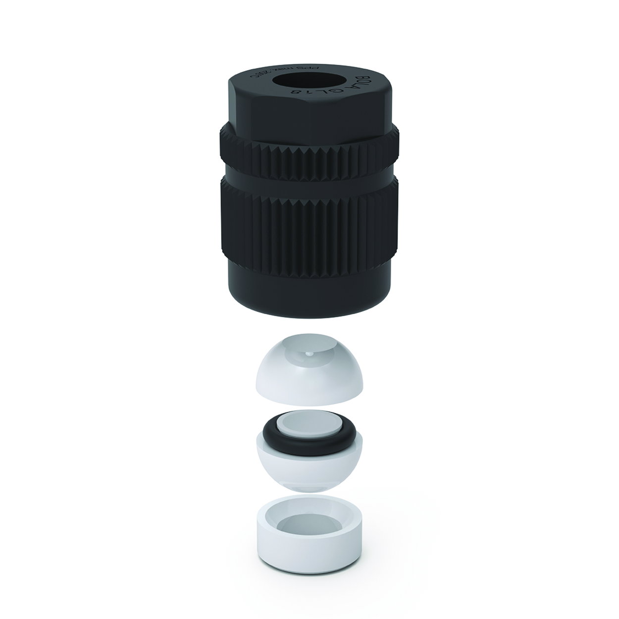 Swivelling screw fittings, PPS/PTFE