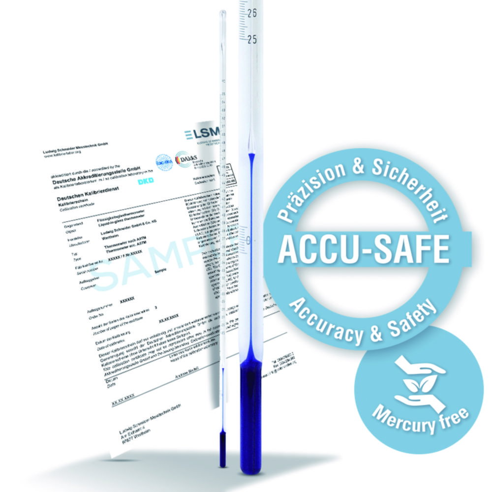 Termometro di precisione ACCU-SAFE, similare ASTM, a stelo, profondità di immersione totale, con scala ausiliaria