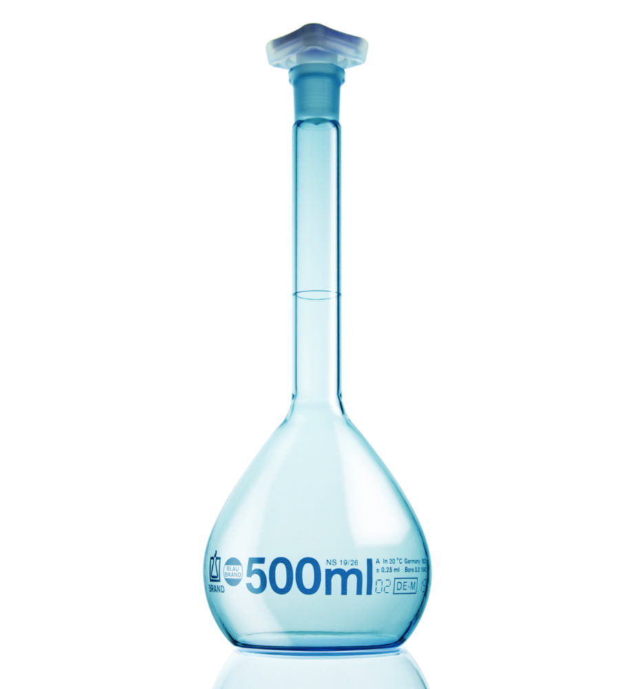 Matracci tarati, Vetro Borosilicato 3.3, classe A, plastica rivestita PUR, graduazioni blu