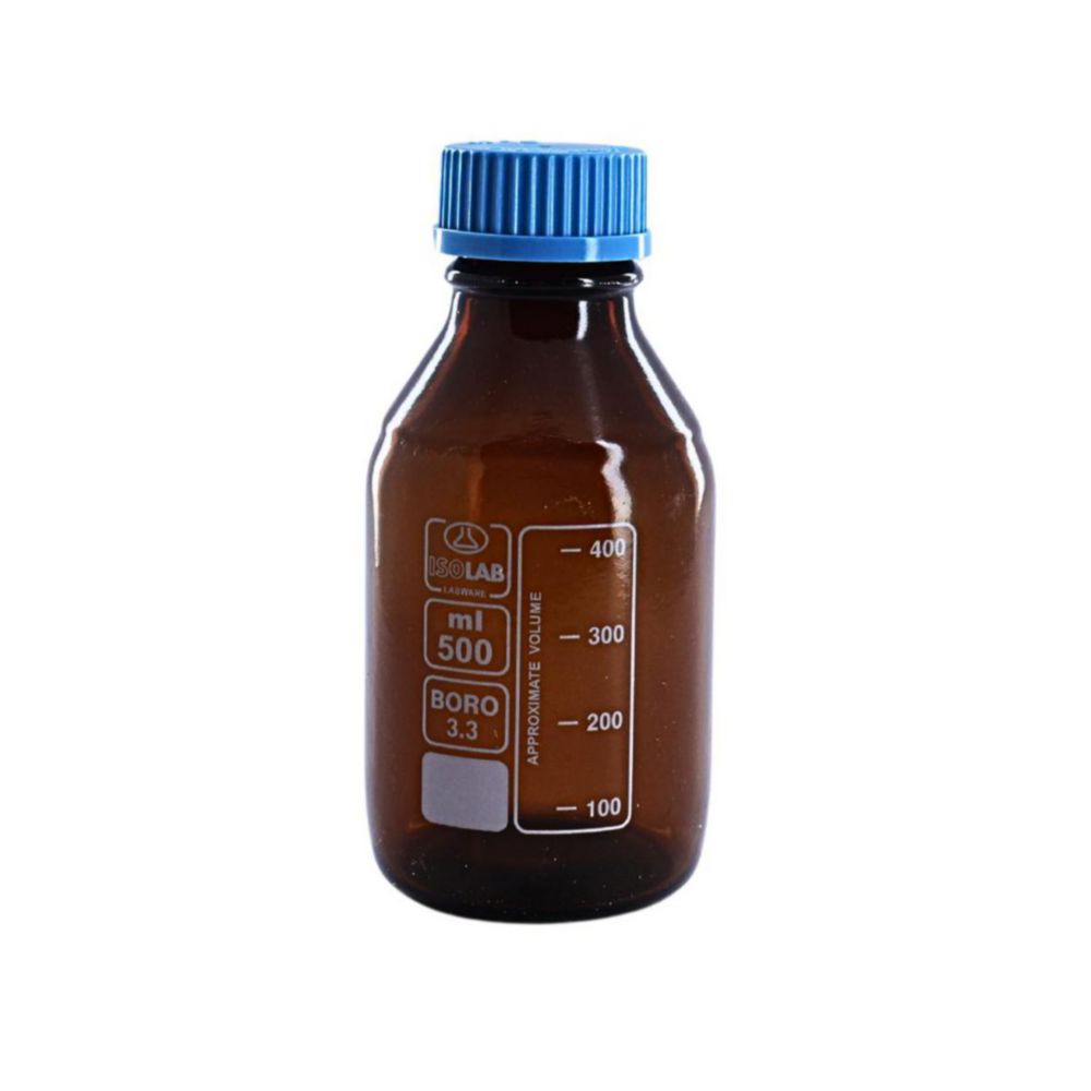 Bottiglie da laboratorio, vetro borosilicato, rivestite, ambrate