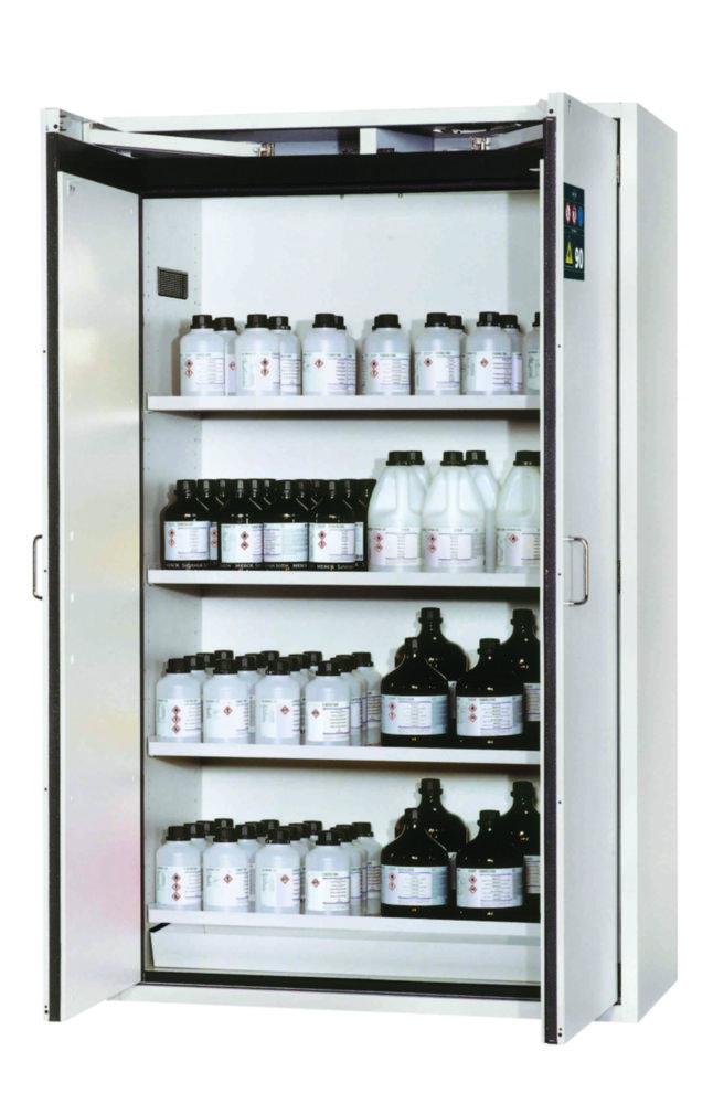 Armadio di sicurezza S-CLASSIC-90 WD 1968x1200x615 mm (HxLxP), RAL 7035, 4 ripiani, 1 pozzetto di raccolta inferiore